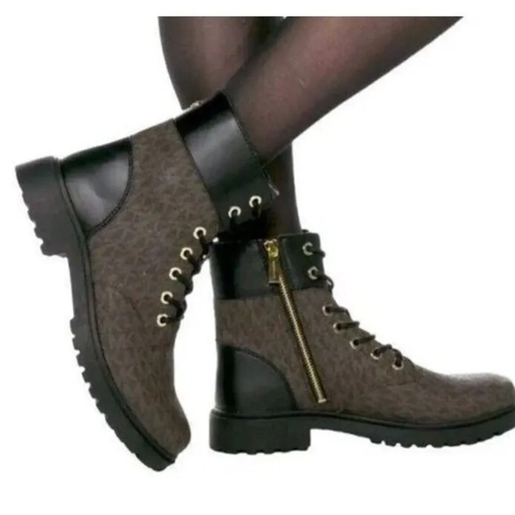Michael Kors Footwear Alistair Leather Lace Up Monogram Print Combat Bootie Sz 6 - Picture 8 of 8